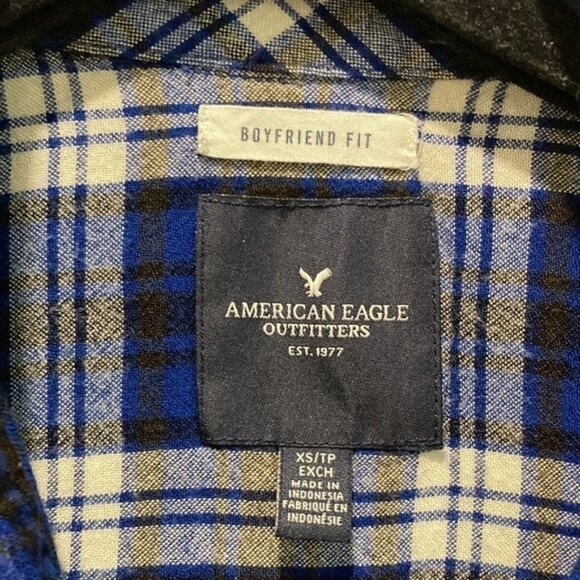 American Eagle Blue Plaid Boyfriend Fit Button Down Shirt - Picture 13 of 13